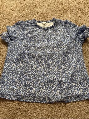 J. Crew Blue and White Floral Short-Sleeve Blouse